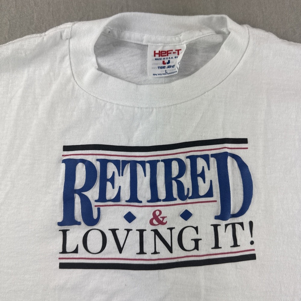 Vintage Tee Jays Hef-T Shirt Adult L White Made in USA Retired Loving It 90s Top